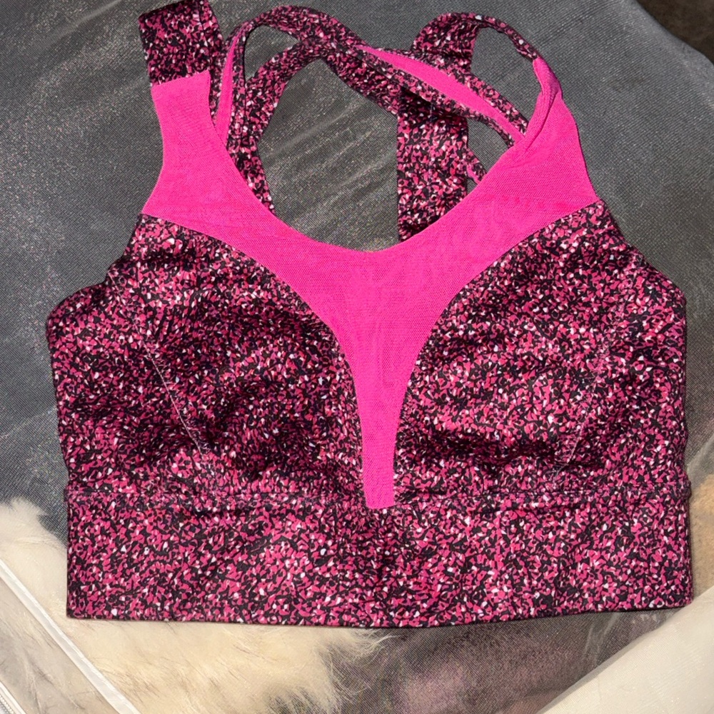 lululemon athletica Vibrant Pink and Black Patterned Sports Bra